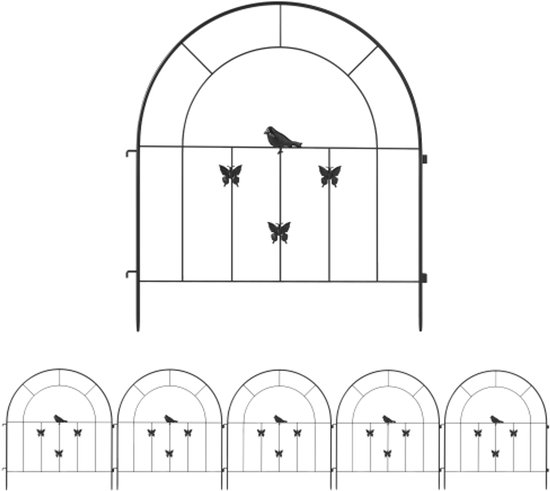 ARIFARO Tuinhek – 5 Panelen Zwart Metaal, 61 Cm Hoog, 56 Cm Breed, Totaal 2,8 M