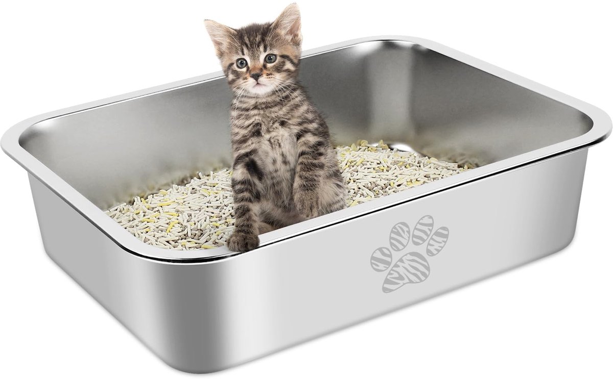 Ibenzoa® Grote Roestvrij Stalen Kattenbak met Antiaanbaklaag – XXL Formaat