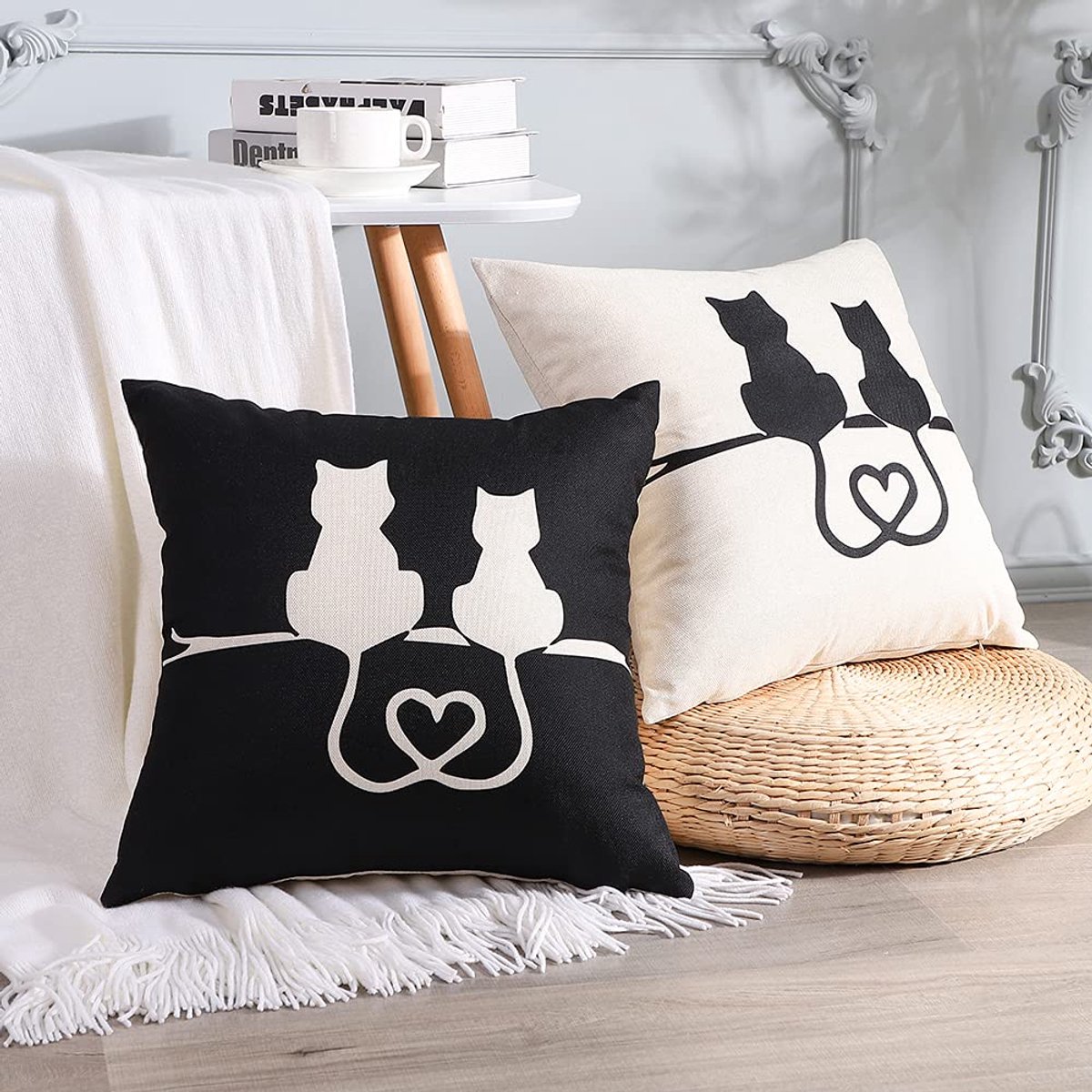 Ibenzoa® Set van 2 Zwarte Kattenkussenslopen met Moderne Geometrische Patronen – 45 x 45 cm