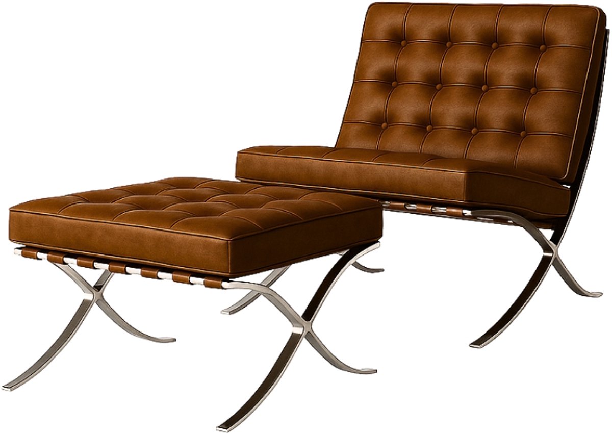Barcelona Chair Hocker Vintage Bruin Fauteuil Stoel Luxe