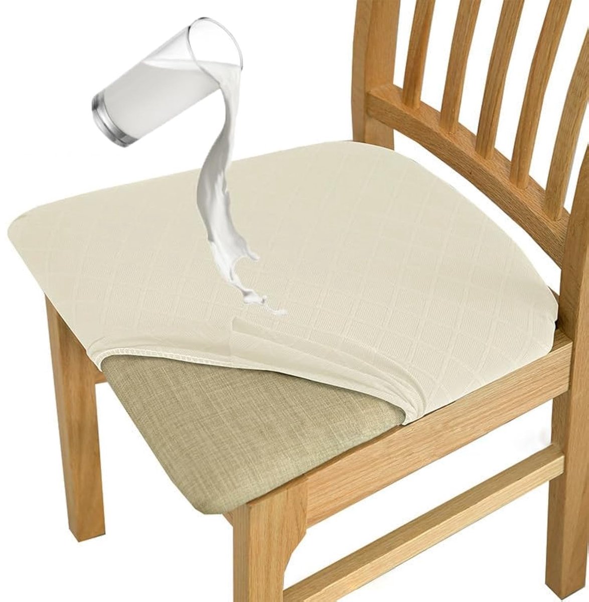 Ibenzoa® Stoelhoes Set van 4 - Jacquard Ontwerp, TPU Gelamineerd, Waterdicht, Beige
