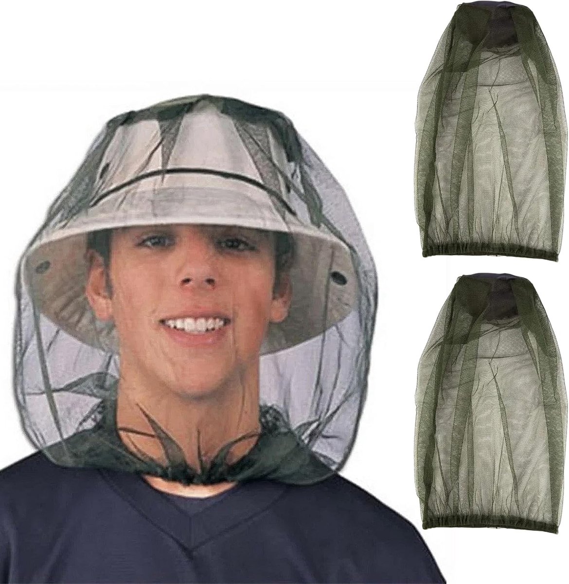Lot De 2 Filets De Tête Anti-moustiques – 44x50 Cm, Respirant, élastique – Avec 2 Sacs De Rangement – Pour Camping, Pêche, Jardinage