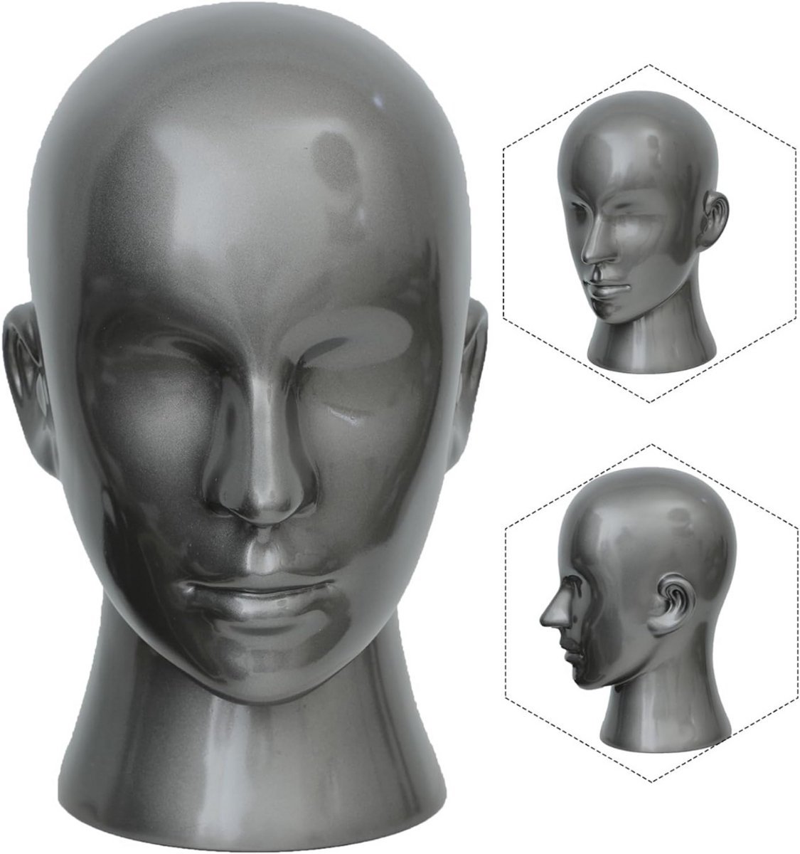 Thuys – Paspop Hoofd – Mannequin – Pashoofd – 28cm x 13cm x 54cm – Fel Grijs