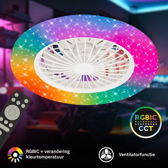 Stille LED-plafondventilator Lamp RGB Verstelbare Plafondventilator Met Licht En Afstandsbediening＆ Bluetooth-muziekluidspreker Plafon Led- ventilator Voor Slaapkamer Woonkamerfeest-B