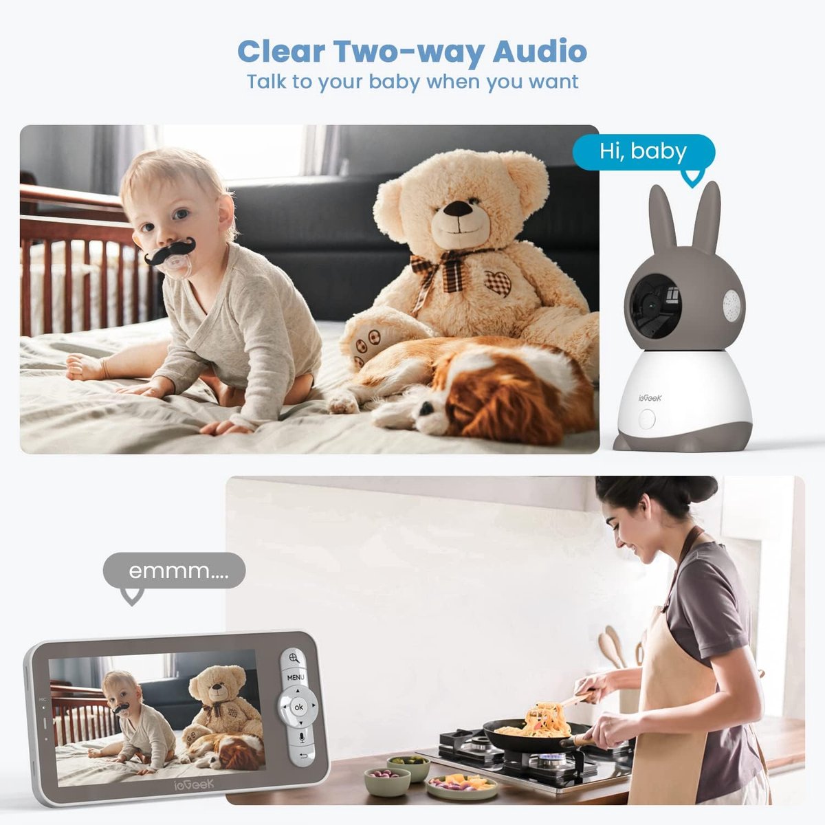 ieGeek 2K Split-Screen Babyfoon - 5" Audio Babyfoon met 2 Camera's - WiFi Smartphone Video Dubbele Camera - Nachtzicht - Tweerichtingsgesprek – foto 4