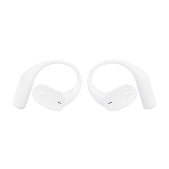 Witte JBL oordopjes met oorhaken.