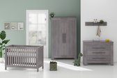 Born Lucky ® Babykamer Nevada - Babybed & Commode & Kledingkast - Verstelbare bodem - Zwart/Grijs