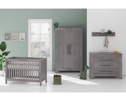 Born Lucky ® Babykamer Nevada - Babybed & Commode & Kledingkast - Verstelbare bodem - Zwart/Grijs