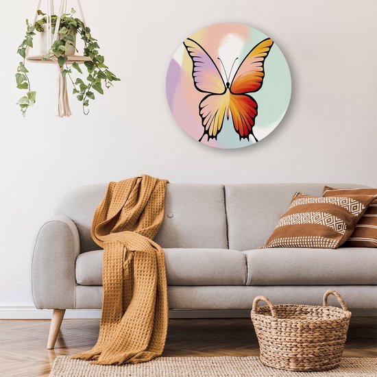 Kleurrijke vlinder digitale kunst - Vlinder wandcirkel - Ronde wanddecoratie dieren - Digital Art - Ronde Forex prints - Wandprints slaapkamer - muurcirkel forex 80x80 cm