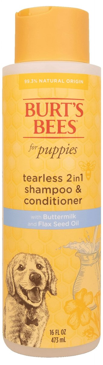 Burt's Bees Natural Pet Care Tearless 2 -1 Dog Puppy Shampoo Conditioner met Karnemelk and Linseed Oil – Milde Honden Shampoo voor Puppy’s – Reinigt & Verzorgt Gevoelige Huid – 473 ml