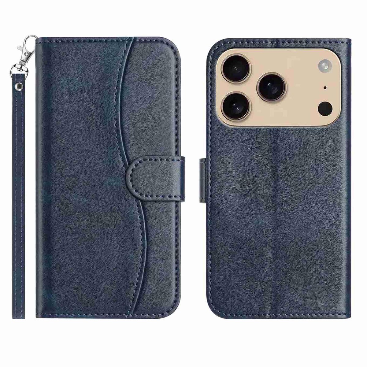 Mobigear Telefoonhoesje geschikt voor Apple iPhone 17 Pro Hoesje | Mobigear S Line Bookcase Portemonnee | Pasjeshouder voor 3 Pasjes | Telefoonhoesje voor Pinpas / OV Kaart / Rijbewijs - Marineblauw