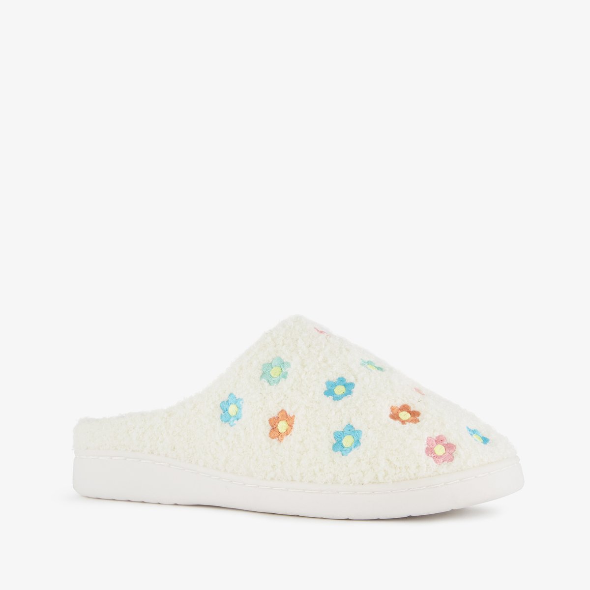 Thu!s dames teddy pantoffels met bloemen beige Sloffen