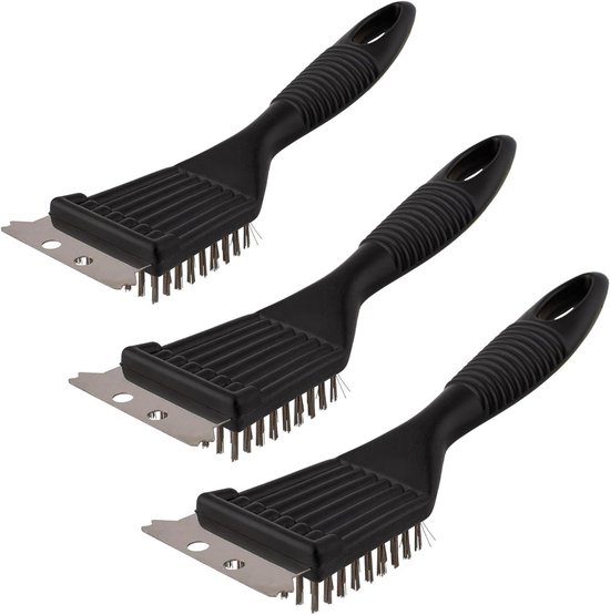 Ensemble de 3 brosses pour barbecue ZVD - Poils en cuivre et grattoir en acier inoxydable - Nettoyant pour barbecue robuste - Pour barbecues à gaz, à charbon et en fonte
