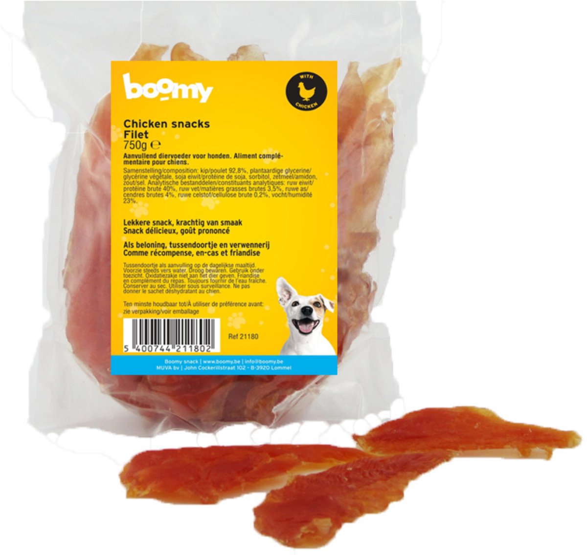 Boomy - Natuurlijke hondensnacks - Hondensnoepjes - Malse gedroogde kipfilet - 750g