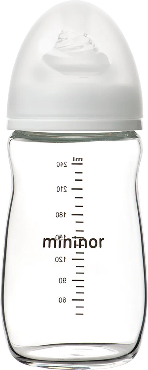Mininor - glazen zuigfles - glazen babyfles - duurzame babyfles - vanaf 3 mnd - 240 ml