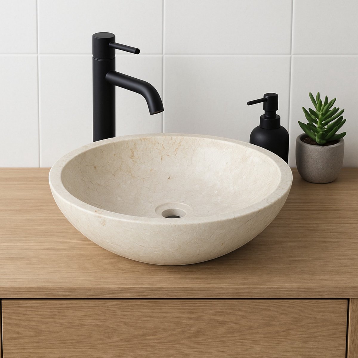 Lendo Online Wastafel ovaal 40x30x12 cm Marmer - natuursteen crème - wasbak voor badkamer en toilet - spoelbak - waskom - unieke vorm en kleur!