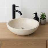 Lendo Online Wastafel ovaal 40x30x12 cm Marmer - natuursteen crème - wasbak voor badkamer en toilet - spoelbak - waskom - unieke vorm en kleur!