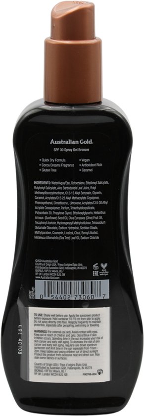 Australian Gold - SPF30 Spray Gel met Bronzer - 237 ML