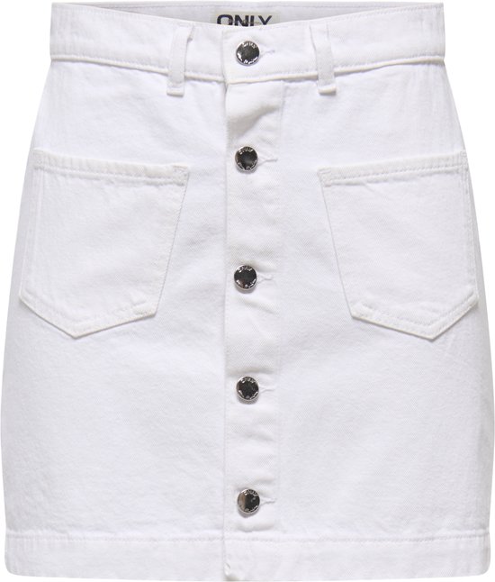 Wit denim rokje met knopen en opgestikte zakken, met het 'ONLY' logo op de tailleband.