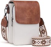 Kleine telefoonschoudertas, PU-lederen damestas met kaartsleuven, verstelbare brede riem, veelzijdige crossbody-tas voor vrouwen met meerdere zakken - Z-beige-bruin
