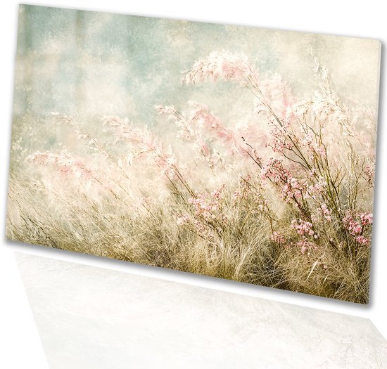 Zachte grassen en bloesem - Bloemen schilderij op glas - Muurdecoratie gras - Impressionisme - Schilderijen plexiglas - Kunst aan de muur - Glasschilderij 45x30 cm
