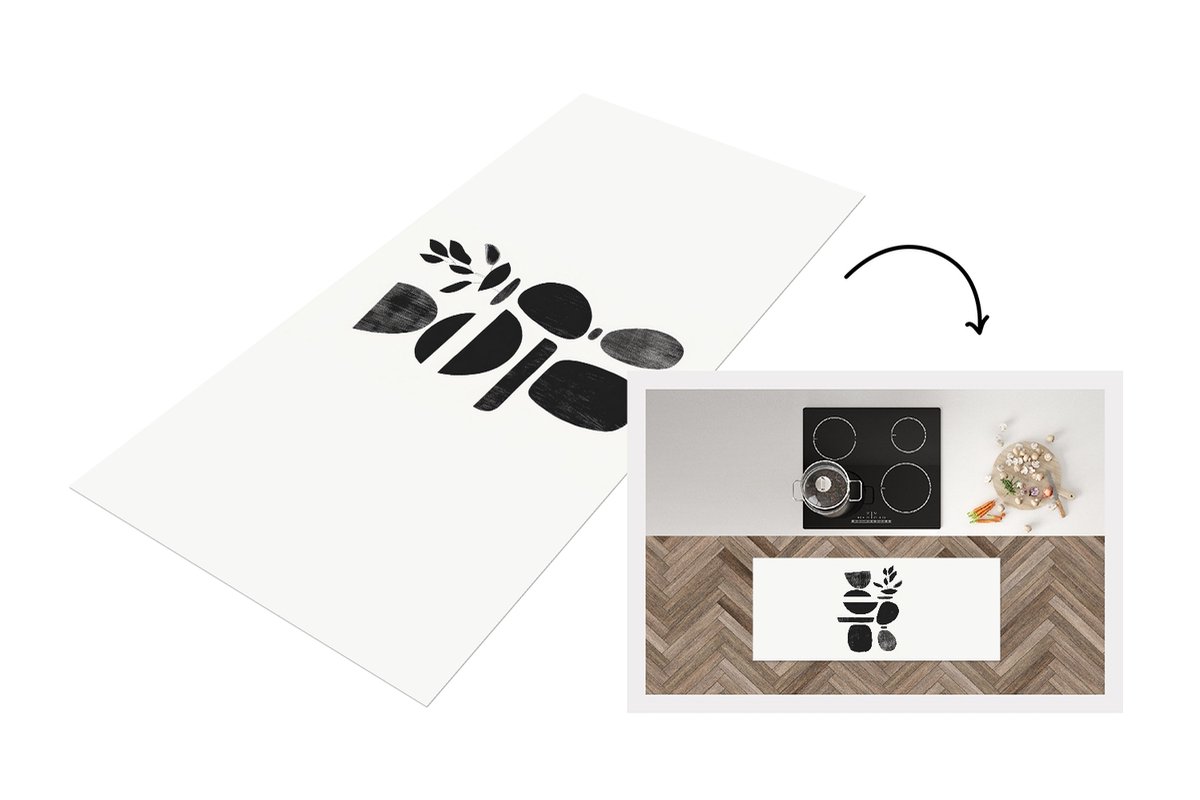 KitchenYeah Keukenloper 120x50 cm - Keukenmat vinyl Japandi - Zwart - Abstract - Keukenmatten loper - Keuken vloerkleed tapijt Figuren