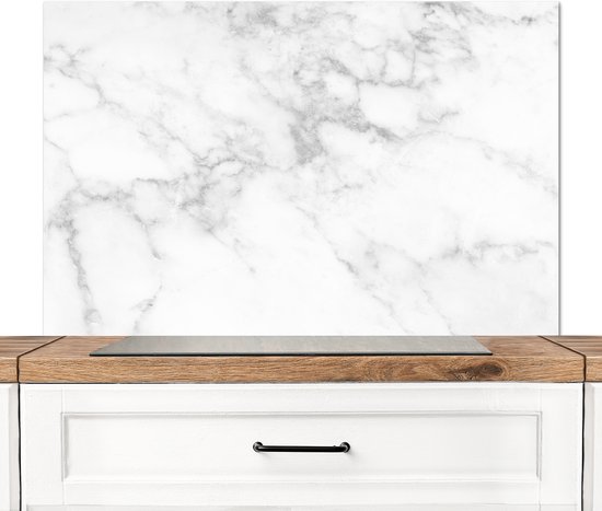 Spatscherm keuken 100x65 cm - Kookplaat achterwand Marmer - Wit - Grijs - Luxe - Marmerlook - Steen - Muurbeschermer - Spatwand fornuis - Hoogwaardig aluminium