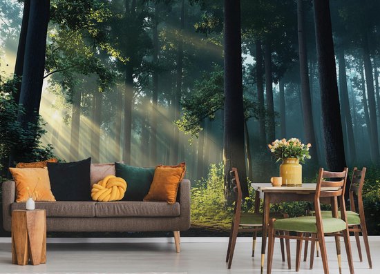 WALLARENA - Fotobehang - 250x175 cm - 3D natuur met zon en bomen voor slaapkamer en salon