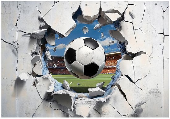WALLARENA - Fotobehang - 150x105 cm - Fotobehang voor jongens met 3D voetbalveld op vliesbehang