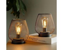 2-pack oplaadbare tafellamp, snoerloze tafellamp, op batterijen, metalen lampen met 4 lichtmodi, binnen- en buitenverlichting voor op het terras, slaapkamer, woonkamer (inclusief lamp) zwart