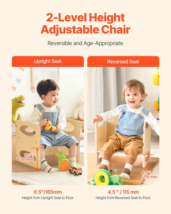 Montessori-ontwenningsset met tafel en stoel, in hoogte verstelbare houten set voor peuters van 1-5 jaar, activiteiten tafel voor kinderen om te lezen, eten en spelen, naturel van Bebiotti — afbeelding 4