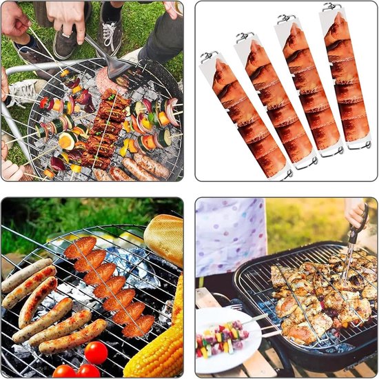 4 stuks kippenvleugel-BBQ-vorken, vleugelrails voor het grillen van kippenvleugels, kippenvleugel-BBQ-vorken, kippenvleugelrails voor grillen, herbruikbare roestvrijstalen BBQ-grillvork voor picknicks en kamperen in de buitenlucht. van Merkloos — afbeelding 4