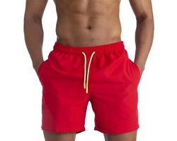 Short de Bain pour Homme - Short de Bain Déperlant - Droog Rapide - Shorts de bain avec Doublure en Mesh et Poches - Surf - Short de Plage - Sports nautiques - Short pour Homme - Rouge - Taille L