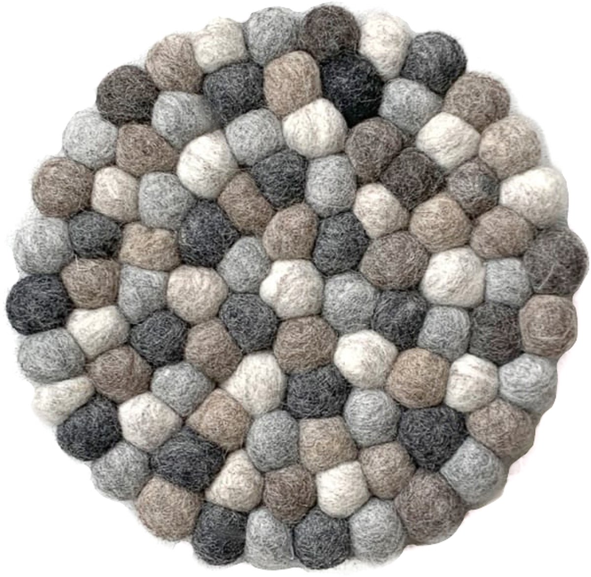 Vilten bolletjes onderzetter 22cm - Beige en Grijstinten