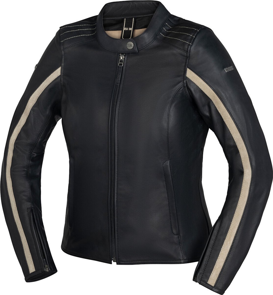 IXS Stripe Dames Zwart Beige Leren Motorjas - Jas