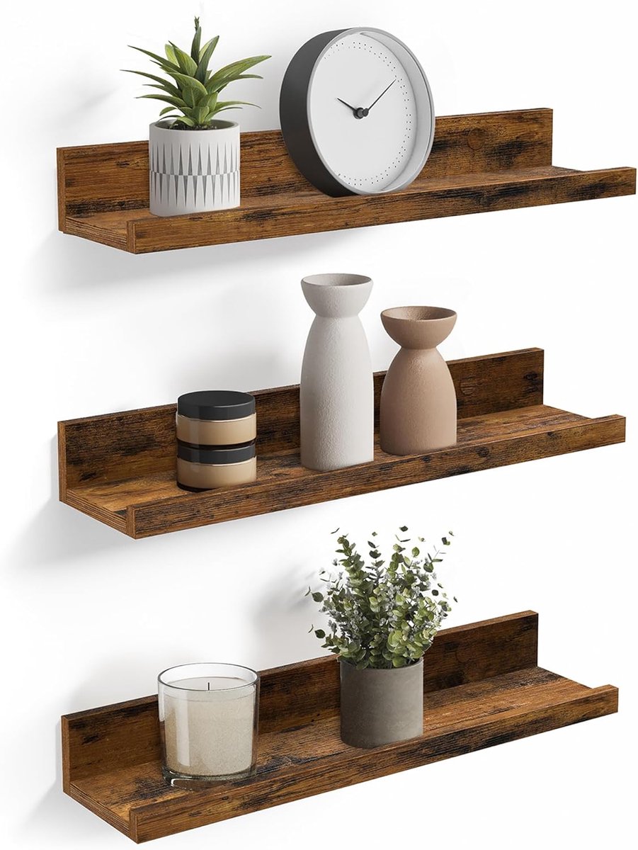 Imperatoris - Wandplank - 3 Stuks - Wandplank Zwevend van Samengesteld Hout - Wandrek Hoek - Boekenplank - Boekenrek - Muurplank - Wandrek voor Slaapkamer - 38 x 10 x 5 cm - Vintage Bruin