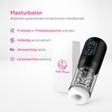 Zwarte masturbator met transparant deel en digitale display. Een doosje met 'Pure Pleasure' logo staat ernaast.