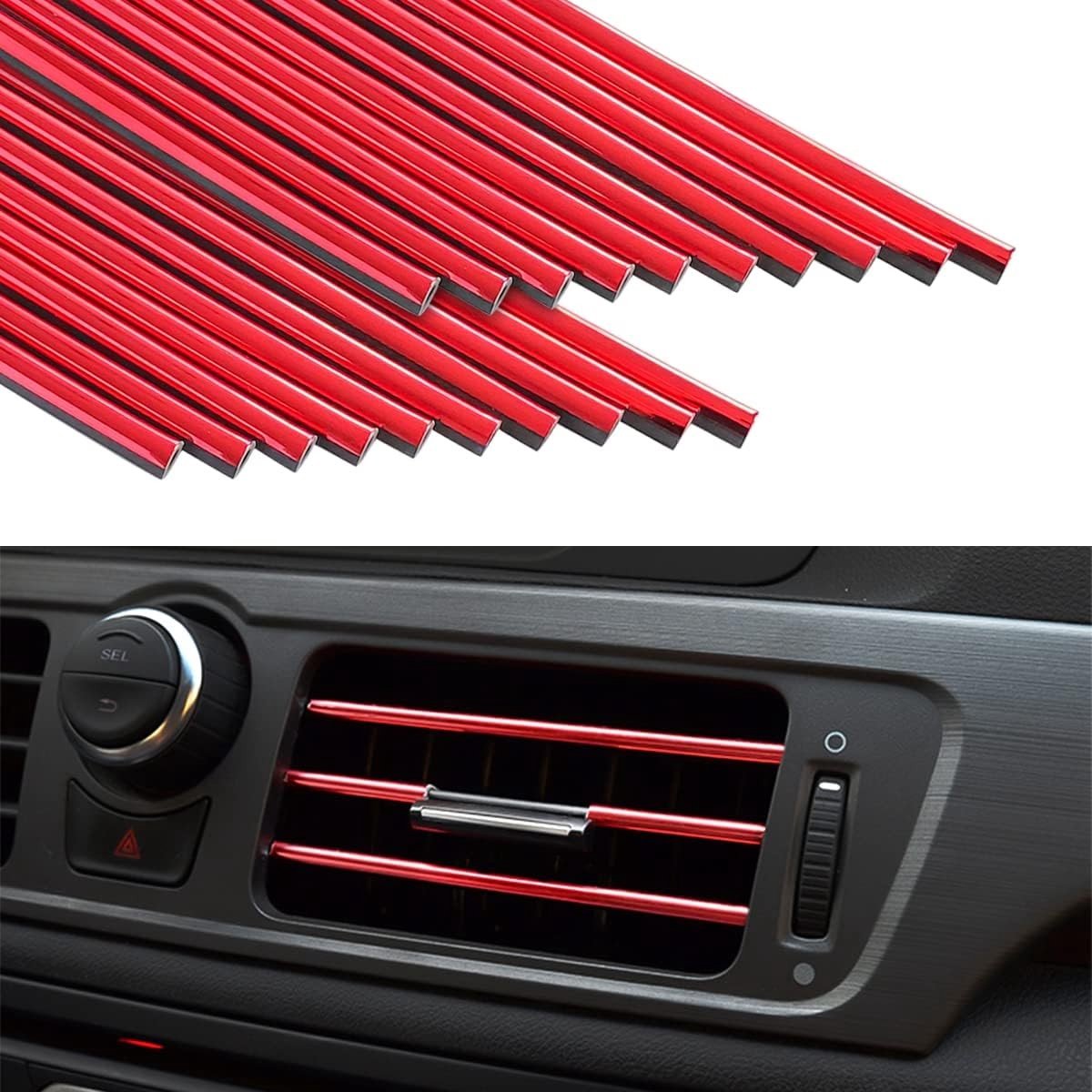 Image of 20-pack decoratieve strips voor auto-airconditioners - DIY decoratieve strips voor ventilatieroosters - Buigzame accessoires voor auto-interieurs - Decoratieve strips voor de meeste ventilatieroosters (rood)
