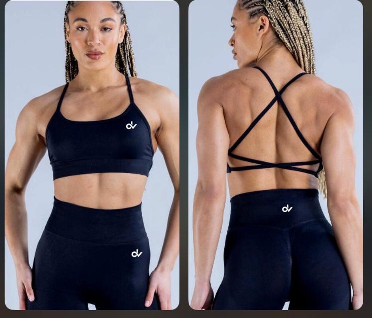 Maat M: Zwarte Sportset Dames – Sport Top met Open Rug & Scrunch Sport Short – High Support – Flatterend – Ademend – Diana Verweijen Collectie