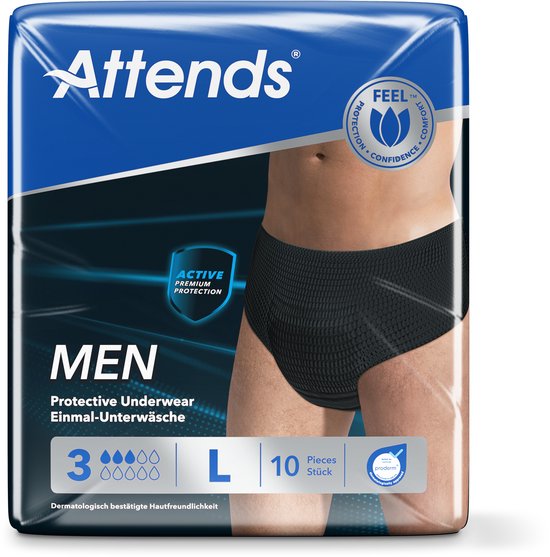 Attends Men discreet underwear zwart maat L 10 Stuks