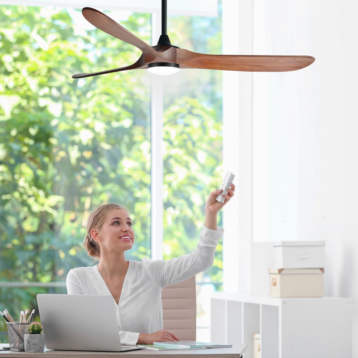 Goedewaere Plafondventilator 'Nordic Wood' met lamp - Groot - Met Afstandsbediening - Fluisterstil - Timer - Ideaal voor slaapkamer - Ventilator plafond thumbnail 7