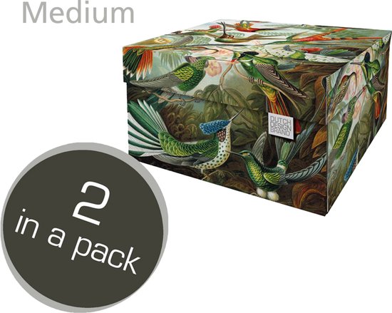 Dutch Design Brand - Dutch Design Storage Box Medium - Boîte de Opbergbox - Boîte de Rangement - Boîte de Rangement - Plantes, Jungle, Colibris - Art de la Nature