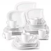 MamboCat Ivory 12-delig tafelservies, ivoorwit porseleinen servies voor 6 personen, 6 x soepborden 300 ml en 6 x platte borden voor ontbijt, lunch en avondbrood