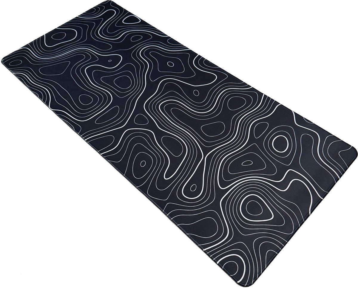 Muismat xxl - Black Topography - Gaming - 900 x 400 x 3 mm - Antislip