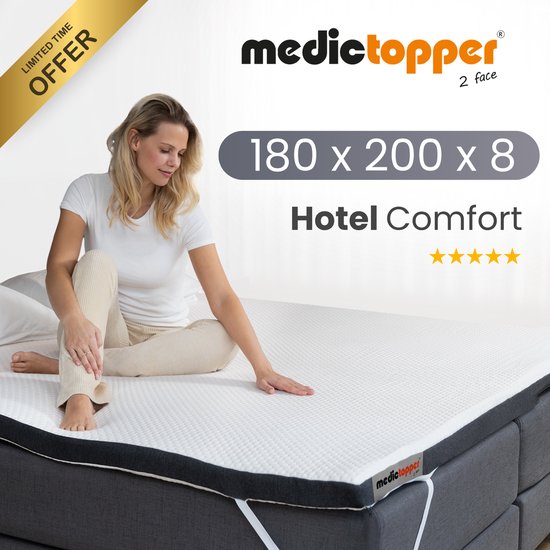 Topper 180 x 200 cm - Matras de Luxe avec gel rafraîchissant et mousse à mémoire de forme pour un confort de sommeil optimal et un soulagement des maux de dos - Idéal comme protège-matelas pour toutes les chambres - Topper 180 x 200 x 8 cm