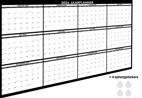 Huurdies- Jaarplanner 2026 - A0 - Zwart - 118x84cm