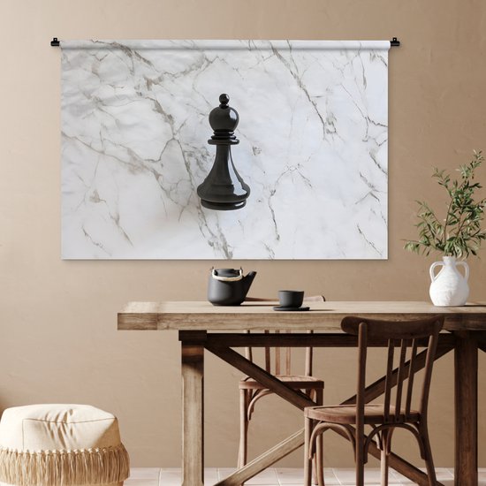 Wandkleed 120x80 cm - Wanddoek Schaakstuk - Loper - Zwart - Marmer - Wandtapijt - Wandkleden