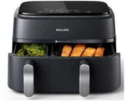 Philips 3000 Series Dual Airfryer - NA351/00 - Dubbele Mand - 9L - Tot 6 Personen - Zwart/Zilver
