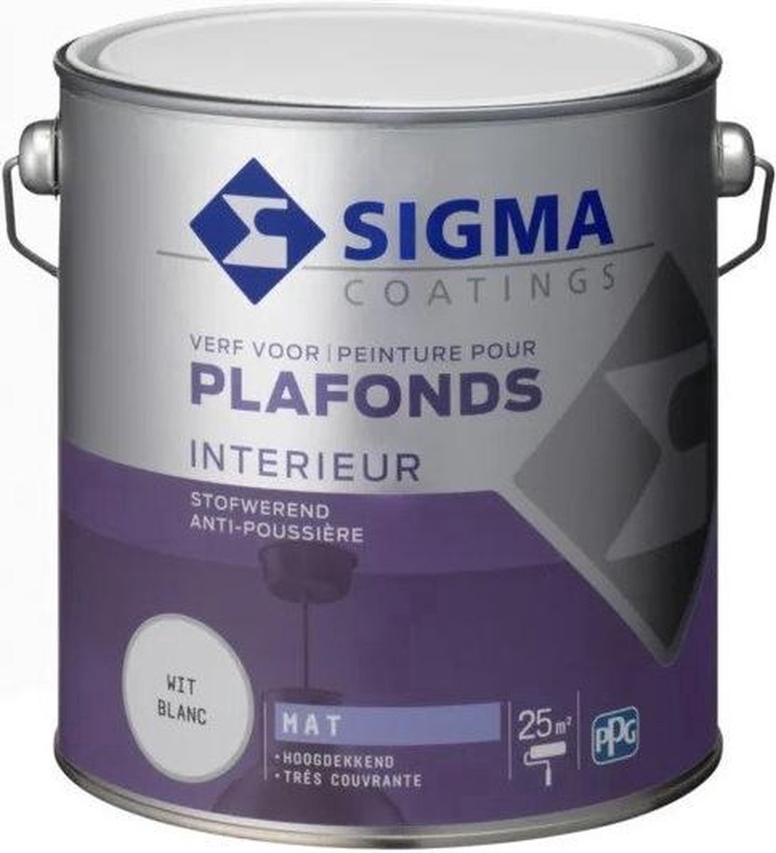 Sigma Interieur Plafondverf Extra Mat - Hoogdekkend & Stofwerend - RAL 7000 - Wit - 2,5 Ltr