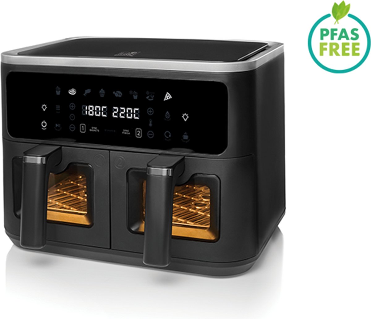 FRITEL SnackTastic® ST 8480 - PFAS vrij - dubbele airfryer 2 x 4,5 L - doorkijkvenster met verlichting - 8 voorgeprogrammeerde functies - personaliseerbaar